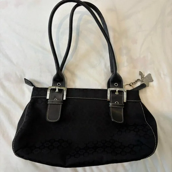 Black Shoulder Bag with Bag Charms Y2K Nine West Buckle Silver Hardware - Picture 4 of 6